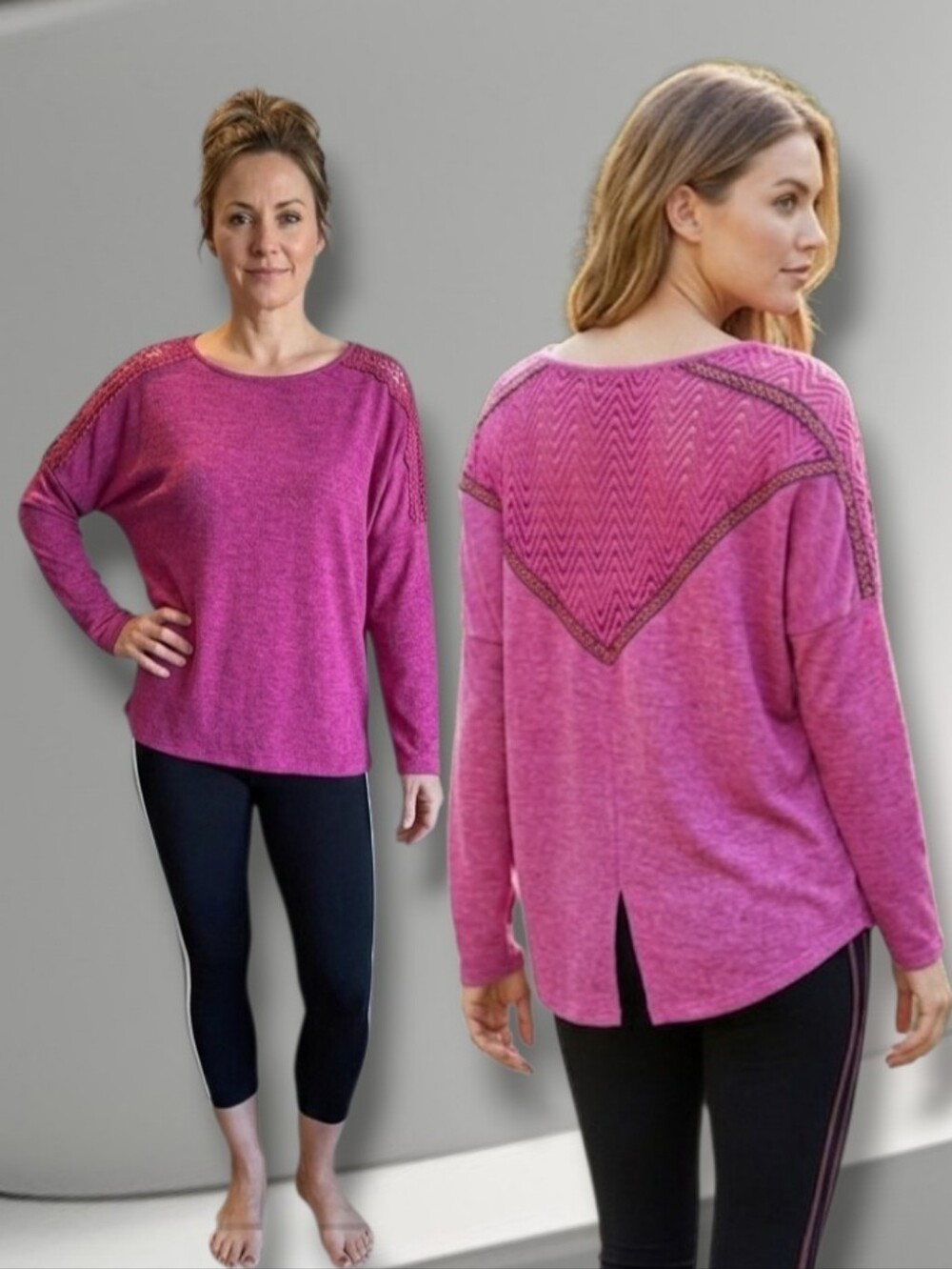 Ya Los Angeles Women's Pink Relaxed Batwing Sleeve Crochet Top